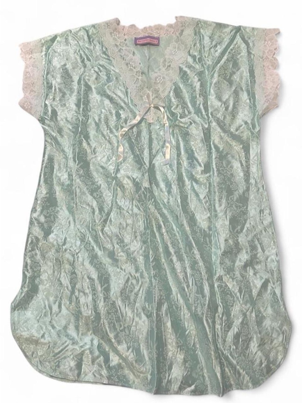 Vintage Beth Michaels Mint Satin Lace Dress/Nightgown